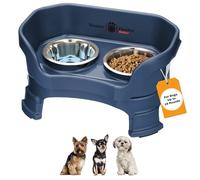 Neater Feeder Deluxe Mess Proof Dog Bowls Elevated for Small Breeds - Made in USA - No Spill Raised Dog Food Bowl Stand w/Leg Extensions - Stainless Steel Dog Food and Water Bowl Set - Dark Blue