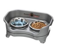 Neater Feeder Express Mess Proof Cat Bowls Elevated, No Spill Feeding Station, Stainless Steel Dishes for Food and Water, Raised Bowls for Indoor Cats, No Fatigue Whisker Friendly Dish, Gunmetal Grey