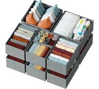 NEATERIZE Drawer Organizer - [Set of 12] - Closet Organizer and Storage Baskets| Foldable Cloth Drawers Divider | Fabric Bin for Dresser & Shelves |Organize Underwear, Socks, Bra, Ties (Grey)