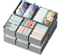 NEATERIZE Drawer Organizer - [Set of 12] - Closet Organizer and Storage Baskets| Foldable Cloth Drawers Divider | Fabric Bin for Dresser & Shelves |Organize Underwear, Socks, Bra, Ties (Grey)