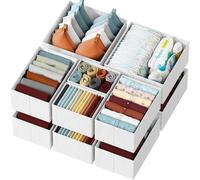 NEATERIZE Drawer Organizer Set of 12 - White-Grey Fabric Clothes Drawer Organizers for Baby Clothes, Nursery, Closet & General Organization