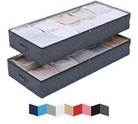NEATERIZE Large Under Bed Storage Bags | 2-Pack Underbed Clothing Organizer | Ultra Thick Fabric, Reinforced Handles & Zipper | Stackable Organization and Storage Containers for Bedroom [Dark Grey]