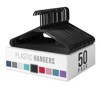 NEATERIZE Plastic Hangers 50 Pack - Black, Space Saving, Non-Slip, Eco-Friendly, Heavy Duty Coat Hangers for Closet