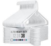 NEATERIZE Thick Heavy Duty Hangers - White Plastic Clothes Hangers 38 Pack - Great for Coat Hanger, Jackets Jeans & Suit Hanger for Closet - New Apartment Essentials Percheros Ganchos para Colgar Ropa