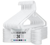 NEATERIZE Ultra Heavy Duty Plastic Clothes Hangers - White - Durable Coat, Suit and Clothes Hanger. Perchas De Ropa (24 Pack - White)