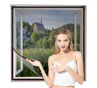 NeatiEase Adjustable DIY Magnetic Fly Screen Window Max 130 x 150 cm with Full Frame Magnetic Strip Easy Installation Fits Any Size Smaller Insect Mesh Mosquito Net for Windows(Grey Frame Black Net)