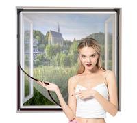 NeatiEase Adjustable DIY Magnetic Fly Screen Window Max 130 x 150 cm with Full Frame Magnetic Strip Easy Installation Fits Any Size Smaller Insect Mesh Mosquito Net for Windows(Grey Frame White Net)