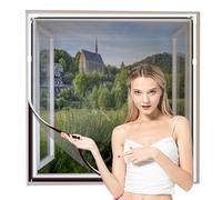 NeatiEase Adjustable DIY Magnetic Fly Screen Window Max 90 x 140 cm with Full Frame Magnetic Strip Easy Installation Fits Any Size Smaller Insect Mesh Mosquito Net for Windows(White Frame Black Net)