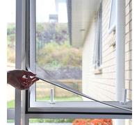 NeatiEase Adjustable DIY Magnetic Fly Screen Window Max 90x 140 cm, Full Frame Magnetic Strip Easy Installation Fits Any Size Smaller Insect Mesh Mosquito Bug Net for Windows (White Frame Grey Net)