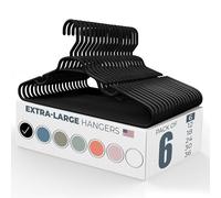 Neaties 19" Extra Large and Tough Plastic Coat Hangers Made in USA - Black Heavy Duty Space-Saving Clothes Hangers for Closet - Durable White Plastic Hangers for Oversized or Plus-Size Clothing - 6pk