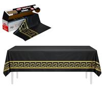 Neatiffy 54 in x 100 ft Disposable Plastic Table Cloth Roll with Slide Cutter | Waterproof Cover for Rectangle, Square, Oval Tables | Picnic, Party, Banquet, Weddings - Black with Gold Design