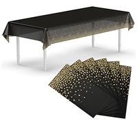 Neatiffy 54 in x 108 Inch 6Pack Rectangle Plastic Table Cloth | Waterproof Disposable/Reusable Tablecloth | Table Cover for Picnic, Party, Banquet, Birthdays (Black Golden Dot)