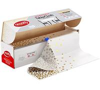Neatiffy 54 Inch x 108 Feet Disposable Plastic Table Cloth Roll, Party/Banquet Table Cover, Rectangle/Round/Square Tablecloths, Equals 12 Picnic Pack (White Golden Dot)