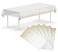Neatiffy 6 Pack Plastic Table Cloth Picnic/Party/Banquet, Disposable/Reusable Table Cover (White Golden Dot)