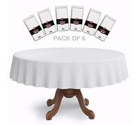 Neatiffy 84 Inch 6 Pack Round Plastic Table Cloth | Tablecloths for Picnic, Party, Banquet, Birthdays | Waterproof Disposable/Reusable Table Cover - White Round