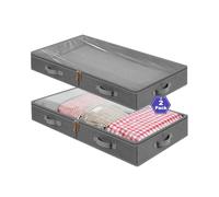 NEATJELAI 2-Pack Under Bed Storage Containers,4.7 Inches Tall Low Profile Underbed Closet Organizers and Storage Bins，Foldable with Sturdy Sidewalls/Bottom/Handles for Blankets,Comforter,Linen Sheets