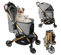 Neatki Foldable Pet Stroller for Dogs and Cats, 70 lbs Capacity, 360° Swivel Front Wheels, One-Click Fold, Brake System, Leash & Lock Clips, Removable Washable Padding, and Cup Holder (Gray, 70 lbs)