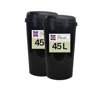 NeatPlastics Neat. 45L Large Recycling Bin for Kitchen with Touch Top Lid, Colour-Coded Lid for Easy Waste Sorting, Durable Plastic Waste Bin for Kitchen, Office, Home & Commercial Use, Black, Pack 2