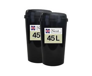 NeatPlastics Neat. 45L Large Recycling Bin for Kitchen with Touch Top Lid, Colour-Coded Lid for Easy Waste Sorting, Durable Plastic Waste Bin for Kitchen, Office, Home & Commercial Use, Black, Pack 2