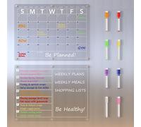 Neatsure Acrylic Magnetic Dry Erase Board Calendar for Fridge, Clear Monthly and Weekly Meal Planner Whiteboard Refrigerator, Menu Board for Kitchen, w/ 8 Colors Markers, 15"x11"