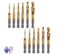Neattidyly 3 in 1 Spiral Tap Hex Shank Drill Bit Set, M3/M4/M5/M6/M8/M10 Drill Bits High Speed Steel, Combination Threading Tools Kit, Quick Change Impact Driver Socket (12PCS-Gold,Short)