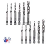 Neattidyly 3 in 1 Spiral Tap Hex Shank Drill Bit Set, M3/M4/M5/M6/M8/M10 Drill Bits High Speed Steel, Combination Threading Tools Kit, Quick Change Impact Driver Socket (12PCS-Sliver,Long)