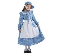 NEAWEALY Girl Halloween Maid Dress Kids Victorian Maid Costume Pioneer Outfit Colonial Prairie Dress Blue 7-8Y