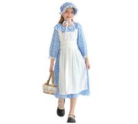 NEAWEALY Girl Halloween Maid Dress Kids Victorian Maid Costume Pioneer Outfit Colonial Prairie Dress Light Blue 5-6Y
