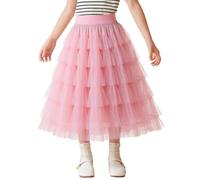 NEAWEALY Girl Multilayer Ruffles Skirt Kids Tiered Cake Long Tulle Skirt High Waist A-line Petticoat Pink 5-6Y