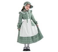NEAWEALY Girl Pioneer Maid Dress Kids Colonial Outfit Prairie Dress Victorian Halloween Maid Costume Green 11-12Y