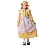 NEAWEALY Girl Pioneer Maid Dress Kids Colonial Outfit Prairie Dress Victorian Halloween Maid Costume Yellow 11-12Y