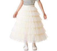 NEAWEALY Girl Tulle Skirt Kids Multilayer Ruffles Long Skirt High Waist A-line Tiered Cake Petticoat Apricot 9-10Y Beige