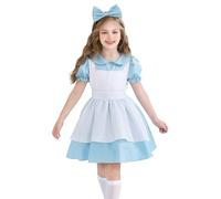 NEAWEALY Girls Blue Princess Dress White Apron Kids Maid Costume with Headband Cosplay Set Light Blue 9-10Y