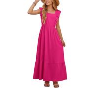 NEAWEALY Girl's Summer Dresses Kids Sleeveless A-Line Bow Tie Flowy Beach Sundress Age 8-9 Years Magenta