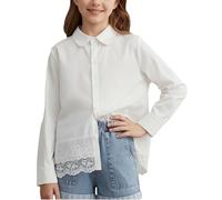 NEAWEALY Girls White Blouse Long Sleeve Button Down Shirts Cotton Soft Tops Spring Summer 12-13 Years