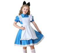 NEAWEALY Kids Maid Costume Cosplay Set Girls Princess Dress White Apron and Bow Headband Royal Blue 5-6Y