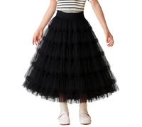 NEAWEALY Kids Multilayer Ruffles Long Skirt Girl Tulle Skirt High Waist A-line Tiered Cake Petticoat Black 12-13Y