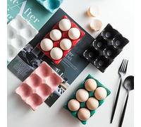 NEBAI'S KITCHEN - Porcelain Egg Holder/Tray for Fridge - 6 Cups/Half Dozen Ceramic Container(Storage Organizer; Decorative Serving Dish; Serveware for Refrigerator; Kitchen Countertop Display) (Black)