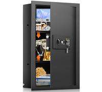 Nebakne 25.6" Tall Fireproof Wall Safes Between The Studs 16" Centers, Hidden Wall Safe with 2 Removable Shelf & Hidden Tray, Heavy Duty Wall Mount Safe for Firearms, Money, Jewelry, Passport Black