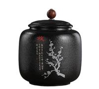 NEBE Tea Tin Canister Ceramic Bulk Tea Storage Jar Sealed Can Black Pottery Lubao Home Kitchen Food Container(H)