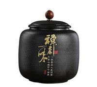 NEBE Tea Tin Canister Ceramic Bulk Tea Storage Jar Sealed Can Black Pottery Lubao Home Kitchen Food Container(B)