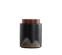 NEBE Tea Tin Canister Hand-painted Distant Mountains Portable Tea Jar Ceramic Sealed Wooden Lid Red And White Longjing(A)