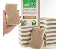 NebHop Biodegradable Coconut Fiber & Wood Pulp Double Layer Sponge, Natural Cellulose Eco-Friendly Cleaning Pad, Non-Scratch Kitchen & Dish Scrubber, Plastic-Free, 12 Count