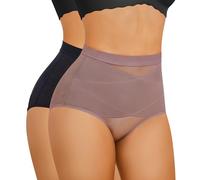 Nebility 2 Piece Tummy Control Shapewear Butt Lifting Underwear for Women Lower Belly Waist Trainer Seamless Faja Body Shaper, Black/Purple Brown 2pk, L