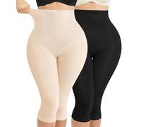 Nebility Compression Leggings for Women Seamless Shapewear Butt Lifting Panties Waist Trainer Tummy Control Thigh Body Shaper, Black/Biege 2pk, XL