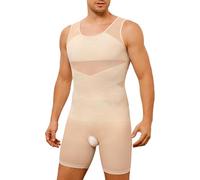 Nebility Men Compression Shirt Vest Slimming Full Body Shaper Tummy control Shapewear Undershirts Workout Waist Trainer Tank Tops (Beige, XL)