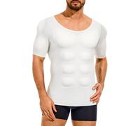 Nebility Padded Mens Compression Shirt - Short Sleeve Men Body Shaper Fake Muscle Shirts Body Builder Suit Removable Pad