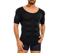 Nebility Padded Mens Compression Shirt - Short Sleeve Men Body Shaper Fake Muscle Shirts Body Builder Suit Removable Pad, Black, XL