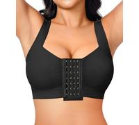 Nebility Post Surgery Front Closure Sports Bra for Women Compression Bras with Breast Support Wirefree (Black,2XL)