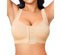 Nebility Post Surgery Front Closure Sports Bra for Women Compression Bras with Breast Support Wirefree (Beige,S)